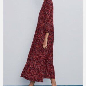 Zara red and navy leopard print dress